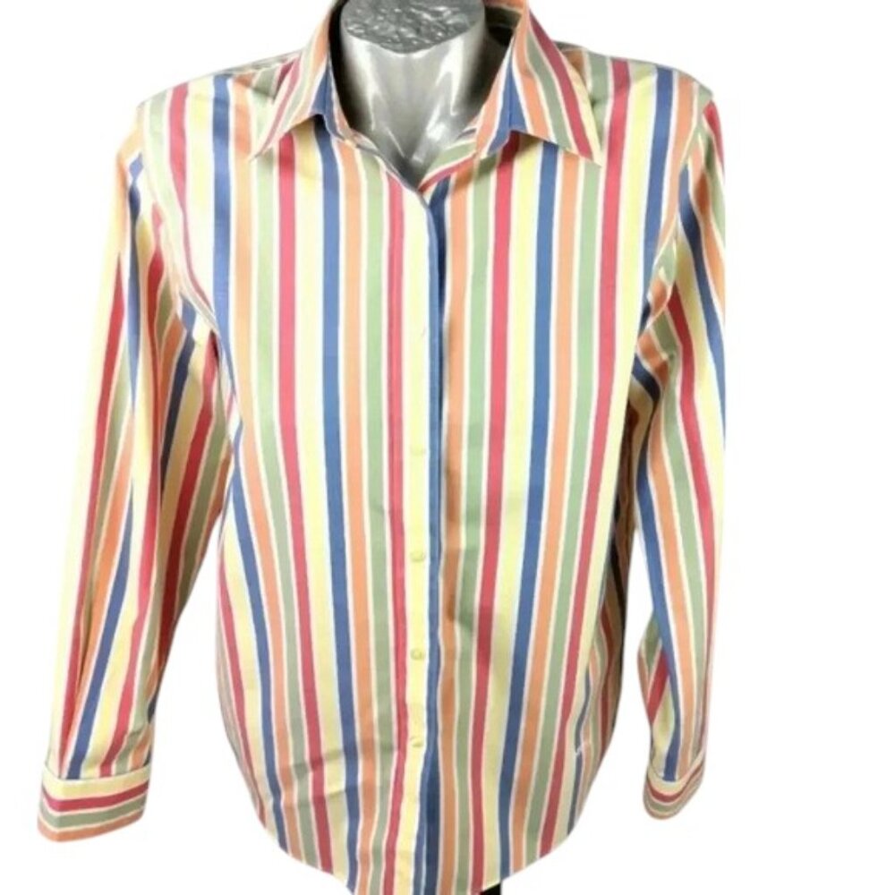 ORVIS Striped Shirt LS Button Red Blue‎  Green